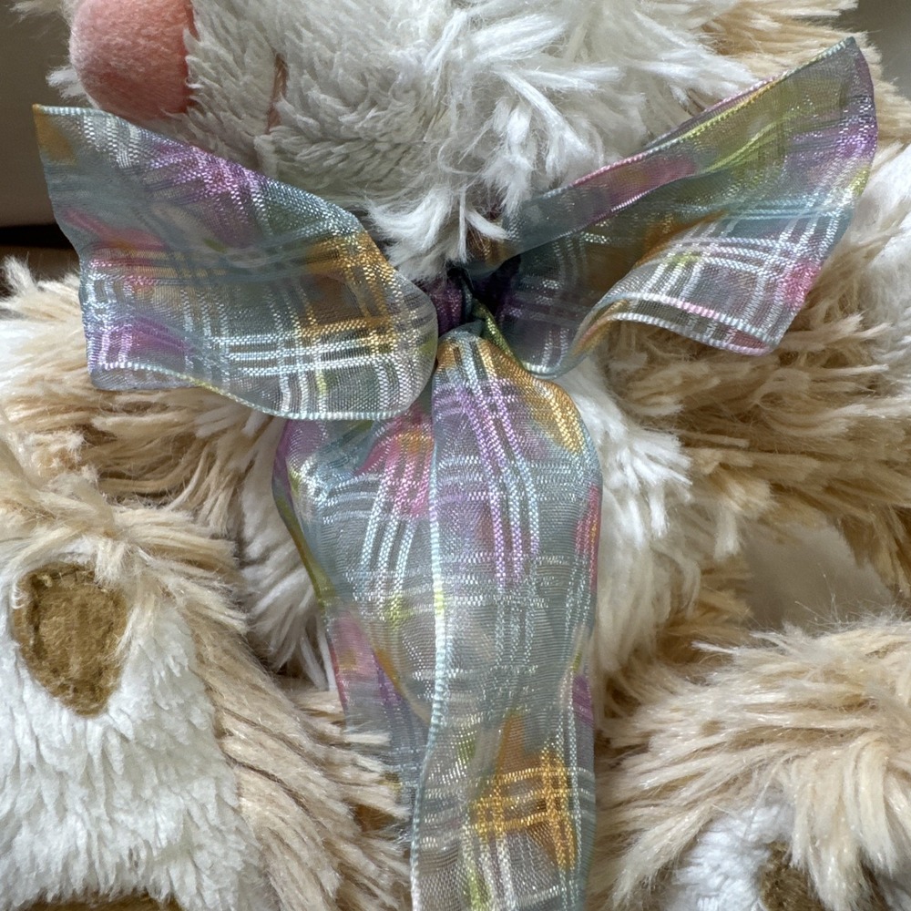 KIDS OF AMERICA CORP Stuff/Plush rabbit EASTER BUNNY‎ 8" tan & white pastel Bow - Picture 7 of 12